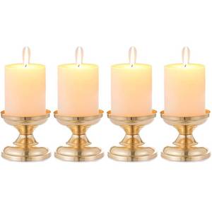 lot 10855 image: 4 Pcs Gold Metal Pillar Candle Holders, Wedding Centerpieces Candlestick Holders for 3 Candles Stand Decoration Ideal for Weddings, Special Events, Parties