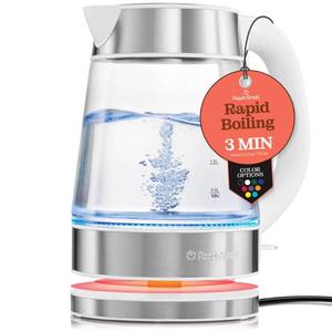 lot 10860 image: Speed-Boil Water Electric Kettle, 1.7L 1500W, Coffee & Tea Kettle Borosilicate Glass, Water Boiler, Auto Shut-Off, Cool Touch Handle, Base Detachable, LED. 360° Rotation, Boil Dry Protection (White)