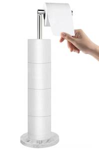 lot 10863 image: Toilet Paper Holder Stand with Weighted Natural Marble Base, Bathroom Free Standing Toilet Paper Roll Holder with Reserve, Standing Toilet Tissue Holder with Storage (Brushed Nickel, with Storage)