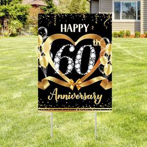 lot 10878 image: 60th Anniversary Yard Sign Decoration Happy 60th Anniversary Wedding Outdoor Yard Sign with Stakes for Happy 60th Year Party Decorations