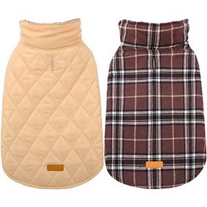 lot 10879 image: Kuoser Dog Coats Dog Jackets Waterproof Coats for Dogs Windproof Cold Weather Coats Small Medium Large Dog Clothes Reversible British Style Plaid Dog Sweaters Pets Apparel Winter Vest for Dog Brown M