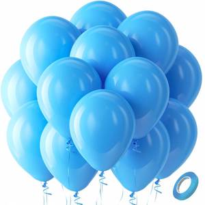 lot 10881 image: Bezente Blue Balloons Latex Party Balloons - 100 Pack 12 inch Round Helium Light Blue Balloons for Baby Shower Wedding Birthday Party Decorations
