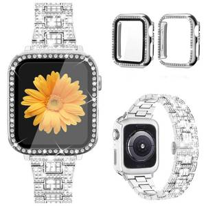 lot 10891 image: Mesime Compatible for Apple Watch Band with Screen Protector Case, Jewelry Replacement Band 45mm 44mm 42mm 41mm 40 mm 38mm 2 Pack Bling Protective Cover for iWatch Series 987654321SE Women