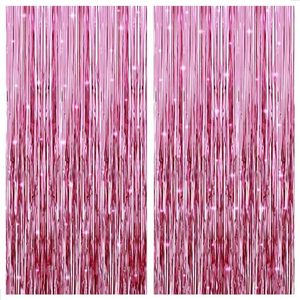 lot 10893 image: KatchOn, Pink Backdrop for Pink Party Decorations - XtraLarge 3.2x8 Feet, Pack of 2  Pink Foil Fringe Curtain for Pink Streamers Party Decorations  Pink Fringe Backdrop, Pink Birthday Decorations
