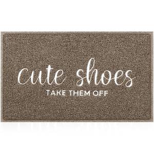 lot 10894 image: Door Mat Welcome Mat Cute Shoes TAKE Them Off PVC Front Doormat Non Slip Mats Rubber Back Floor Mats for Entryway Patio High Traffic Areas Brown