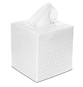lot 10911 image: Monarch Abode 19027 Hand Hammered Tissue Box Square Cover Holder and Dispenser, Metal Dresser Accessories for Home and Office Bathroom Decor Vanity, Decorative Tissue Box Holder, White