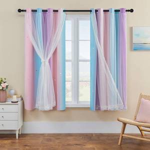 lot 10916 image: XiDi Blue Curtains for Bedroom, Blackout Curtain for Kids Room, Pink and Purple Curtain Double Layer Drapes 42 Inchs Long 52 inches Wide 1 Panel