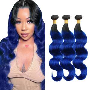 lot 10917 image: Ombre Blue Bundles 1bBlue Body Wave Human Hair Bundles 22 24 26 inch Brazilian Remy Hair Weave 2 Tone Black and Blue Bundle Blue Color Sew in Human Hair Extensions for Black Women - Retail $76.11