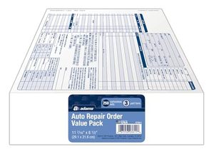 lot 10919 image: Adams Garage Repair Order Forms, 8.5 x 11 Inch, 3 Parts, 250-Count, White and Canary and White Tag (GT3811)