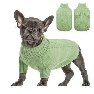lot 10927 image: Queenmore Small Dog Pullover Sweater, Cold Weather Cable Knitwear, Classic Turtleneck Thick Warm Clothes for Chihuahua, Bulldog, Dachshund, Pug, Yorkie (Green, Medium)