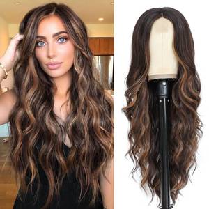 lot 10928 image: NAYOO 26 Inch Long Curly Middle Part Synthetic Heat Resistant Fiber Wig for Women - Daily Use Party Wig in Dark Brown