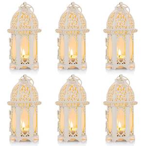 lot 10932 image: NUPTIO 6 Pcs Moroccan Style Candle Lantern - Small Sized Tealight Candle Holder with Transparent Glass Panels Great for Patio IndoorsOutdoors Events, Party and Wedding, Whit