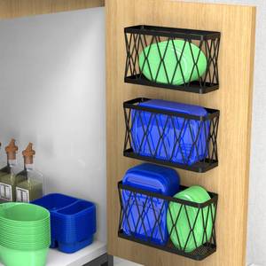 lot 10939 image: YIGII 3 Pack Adhesive Cabinet Organizer Storage - Lid Organizer Wall Mounted Pantry Door Organizer Bin Holder for Tupperware Lid Kitchen Wall Under Sink Basket Slim Space Black Stainless Steel