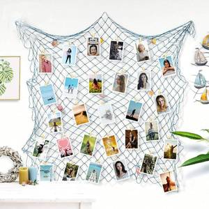 lot 10950 image: ZUEXT Photo Hanging Display Frames 79x40 Inch, Light Blue Decorative Fishing Net Picture Holder w 40 Clips, Artwork Photos Organizer, Nautical Mermaid Theme Fish Net for Home Party Wall Decor