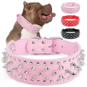lot 10952 image: Epesiri Adjustable Wide Spiked Dog Collar, Mushroom Rivet PU Leather Cat Dog Collars, Durable Spike Studded Pet Collar for Small Medium Large Breed, PitBull Mastiff Bulldog Pugs Husky Rottweiler, Pink