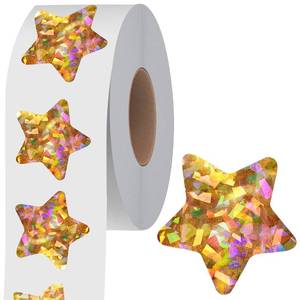 lot 10967 image: 500 PCS Holographic Gold Star Stickers, Self Adhesive Metallic Glitter Foil Stickers Reflective Star Stickers Reward Behavior Chart Labels for Kids Students Teachers Supplies (Each Measures 1.5�)