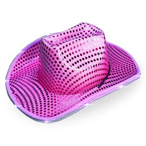 lot 10968 image: SoJourner Bags Hot Pink Light Up Cowgirl hat - LED Cowboy Hat for Bachelorette Parties, Halloween and More - Neon Cowboy Hat Light Up with our LED Sequins on all Light Up Cowgirl Hats