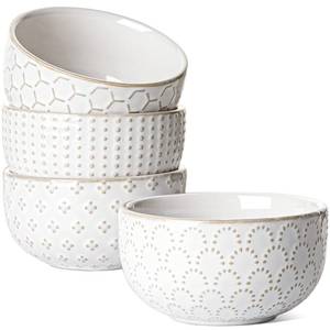 lot 10970 image: LE TAUCI Small Bowls 7 OZ, Ceramic Embossment Stoneware Bowl for Dipping, Side Dish, Sauce, Appetizer, Dessert, Sushi, House-warming Gift - 3.5 inch, Set of 4, Arctic white