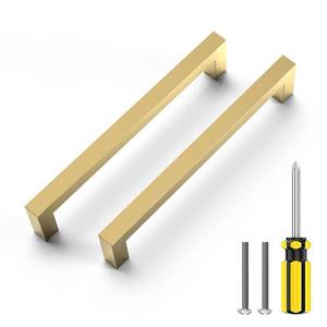 lot 10971 image: NISUOIEN 30 Pack Brass Gold Cabinet Pulls 6 14 Inch Hole Center Kitchen Cabinet Handles - Square Dresser Handles Brushed Gold Drawer Pulls