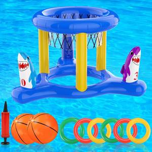 lot 10974 image: W-Plus Pool Floats Toys Games Set, 2-in-1 Ring Toss & Basketball Hoops Games for Kids Teens & Adults Swimming Pool Pool Lake Ocean Backyard Parties Water Game (Blue)