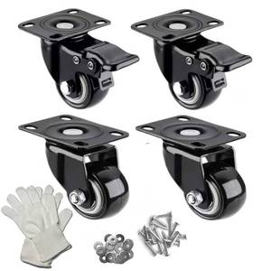 lot 10981 image: 1.5 Heavy Duty Plate Caster Wheels with Brake,No Noise Locking Casters with Polyurethane (PU) Wheels, Swivel Plate Castors Pack of 4(2 with Brakes and 2 without)