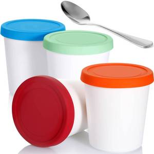 lot 10988 image: Nuenen 5 Pack 6oz Snack Size Ice Cream Containers for Homemade Ice Cream, Airtight Food Storage Containers with Lids and Spoon, Snack Containers for Adults and Kids, Freezer Cups, Portion Control