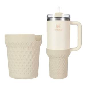 lot 10999 image: Thxbag Silicone Boot for Stanley Cup 30oz  20oz Quencher, Cream Boot Sleeve Cover Fit with Stanley H2.0 and Quencher Adventure Tumbler Accessories (30 oz & 20 oz, Cream)