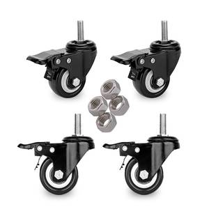 lot 11034 image: 2 Stem Caster Wheels with Safety Dual Locking 600Lbs Heavy Duty Threaded Stem Casters No Noise Swivel Castors with Brakes 38- 16 x 1 (Set of 4)