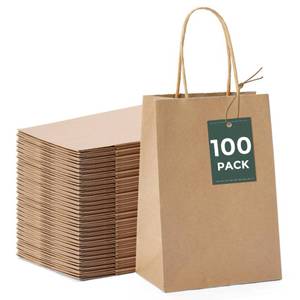 lot 11040 image: GSSUSA 100 Pack Paper Gift Bags 5.25x3.75x8 Small Paper Bags with Handles Bulk, Brown Kraft Paper Bags for Small Business, Sturdy Grocery Retail Shopping Bags, Birthday Party Favor Bags, Craft Bags