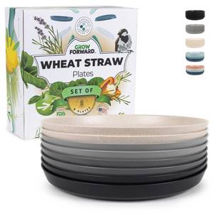 lot 11042 image: Grow Forward Premium Wheat Straw Plates - 10 Inch Reusable Hard Plastic Dinner Plates Set of 8 - Unbreakable Microwave Safe Plates for Dessert, Camping, RV, Outdoors, Patio, Kitchen Dishes - Moonlight