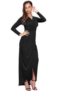 lot 11052 image: KOH KOH Womens Long Sleeve Full Length V-Neck Sexy Wrap Formal Winter Fall Cocktail Party Wedding Guest Dressy Evening Tall Gown Gowns Maxi Dress Dresses, Black M 8-10