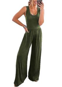 lot 11058 image: PRETTYGARDEN Women�s Summer Sleeveless Tank Jumpsuits High Waist Low Cut Casual Scoop Neck Fit And Flare Long Pants Rompers(Army Green, Large)