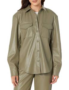 lot 11067 image: The Drop Womens lisadnyc Faux Leather Long Shirt Jacket, Olive, S