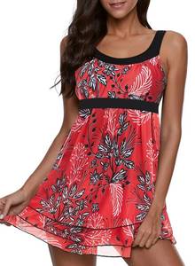 lot 11081 image: ReachMe Womens Plus Size Swimsuit Two Piece Tankini Bathing Suits with Boy Shorts Tummy Control Modest Swim Dresses(02 Floral,L)
