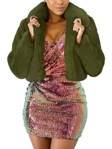 lot 11082 image: JURIS Ladies Fur Coats Fur Coat Faux Fur Cardigan Short Jacket Womens Plush Jacket Army GreenS