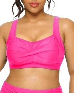 lot 11094 image: Daci Women Plus Size Push up Bikini Top Only Full Coverage Swimsuit Tops Twist Front Longline Bathing Suit Bra for Large Bust Pink L