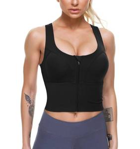 lot 11096 image: Women Zip Front Sports Bras Longline Fitness Crop Tops Tank Gym Yoga Workout Shirts (Black, X-Large)