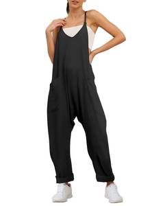 lot 11099 image: Trendy Queen Black Jumpsuits for Women Casual Summer Rompers 2024 Fashion Maternity Outfits Sleeveless Loose Baggy Overalls Onesie Jumpers M