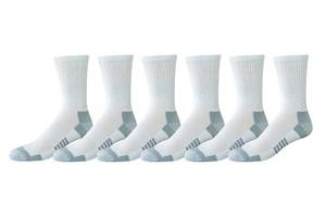 lot 11100 image: Amazon Essentials Mens Performance Cotton Cushioned Athletic Crew Socks, 6 Pairs, White, 6-12