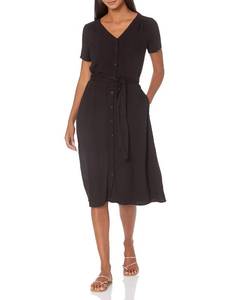 lot 11101 image: Amazon Essentials Womens Short-Sleeve Midi Button Front Tie Dress, Navy, X-Large