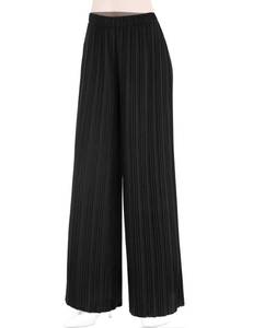 lot 11105 image: MBJ WB1794 Womens Pleated Wide Leg Pants with Elastic Waist Band-Made in USA S Black