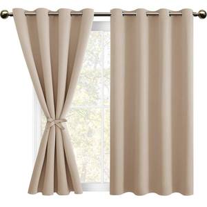 lot 11108 image: DWCN Blackout Curtains for Bedroom with Tiebacks - Room Darkening Privacy Grommet Top Window Curtains for Living Room, 52 x 54 inch Length, Beige, Set of 2 Panels
