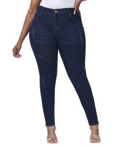 lot 11111 image: Gboomo Womens Plus Size Skinny Jeans Stretchy Ripped High Waisted Ankle Jean Dark Blue-089 18W