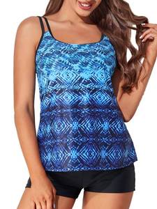 lot 11112 image: Summer Mae Womens Tankini Swimsuits Athletic Floral Printed Two-Piece Tank Top Swimwear Bathing Suit Tie Dye Aquamarine Large