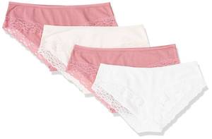 lot 11117 image: Amazon Essentials Womens Cotton and Lace Hipster Underwear, Pack of 4, Bright WhiteMauvePale Pink, Small