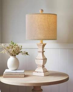 lot 11118 image: PoKat 20.5 Farmhouse Table Lamp, Vintage Bedside Lamps for Bedroom, Rustic Small End Table Lamps for Living Room, Traditional Nightstand Desk Lamps Distressed Washed White, Suitable for Small Place