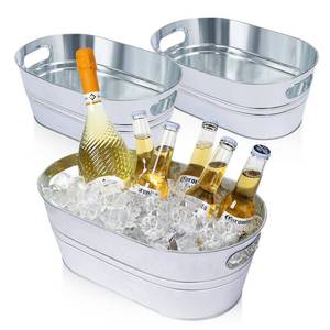 lot 11137 image: 3 Pcs Galvanized Tub 3 Gallon Ice Bucket Metal Drink Buckets for Parties Beer Beverage Tub with Carry Handles for Champagne Cocktails Wine Cooling for Mimosa Bar SuppliesRED, WHITE AND BLUE