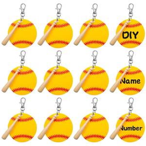 lot 11146 image: Cunno 36 Pcs Basketball Baseball Softball Tennis Acrylic Keychain Blank Kit 12 Acrylic Keyring 12 Swivel Snap Hook Keychain(Yellow Baseball, 3 Inch)