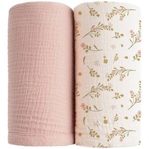 lot 11151 image: Konssy 2 Pack Muslin Swaddle Blankets for Baby Boys Girls, Receiving Blanket Large 47 x 47 inches, Soft Breathable Muslin Baby Blanket for Unisex Newborn(Pink, Floral)