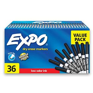 lot 11161 image: EXPO Fine Tip Dry Erase Markers, White Board Markers Dry Erase, Low Odor, Black, 36-Count
